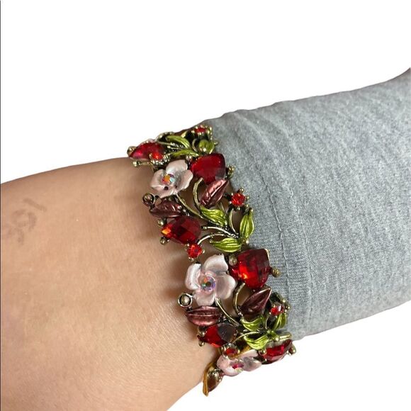 Ruby red rhinestone cuff bracelet - Picture 2 of 9